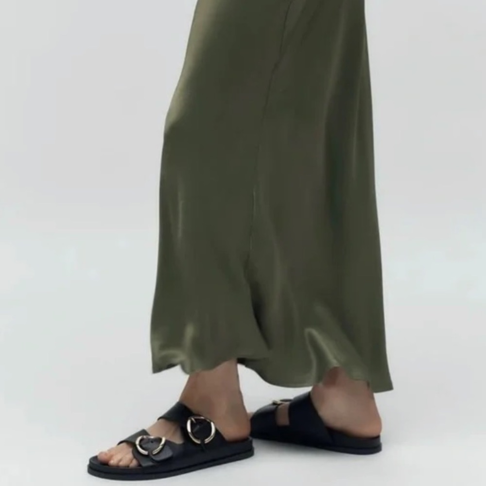 Zara Buckled Flat Leather Black Sandals Woman’s Size 9 - Picture 7 of 10